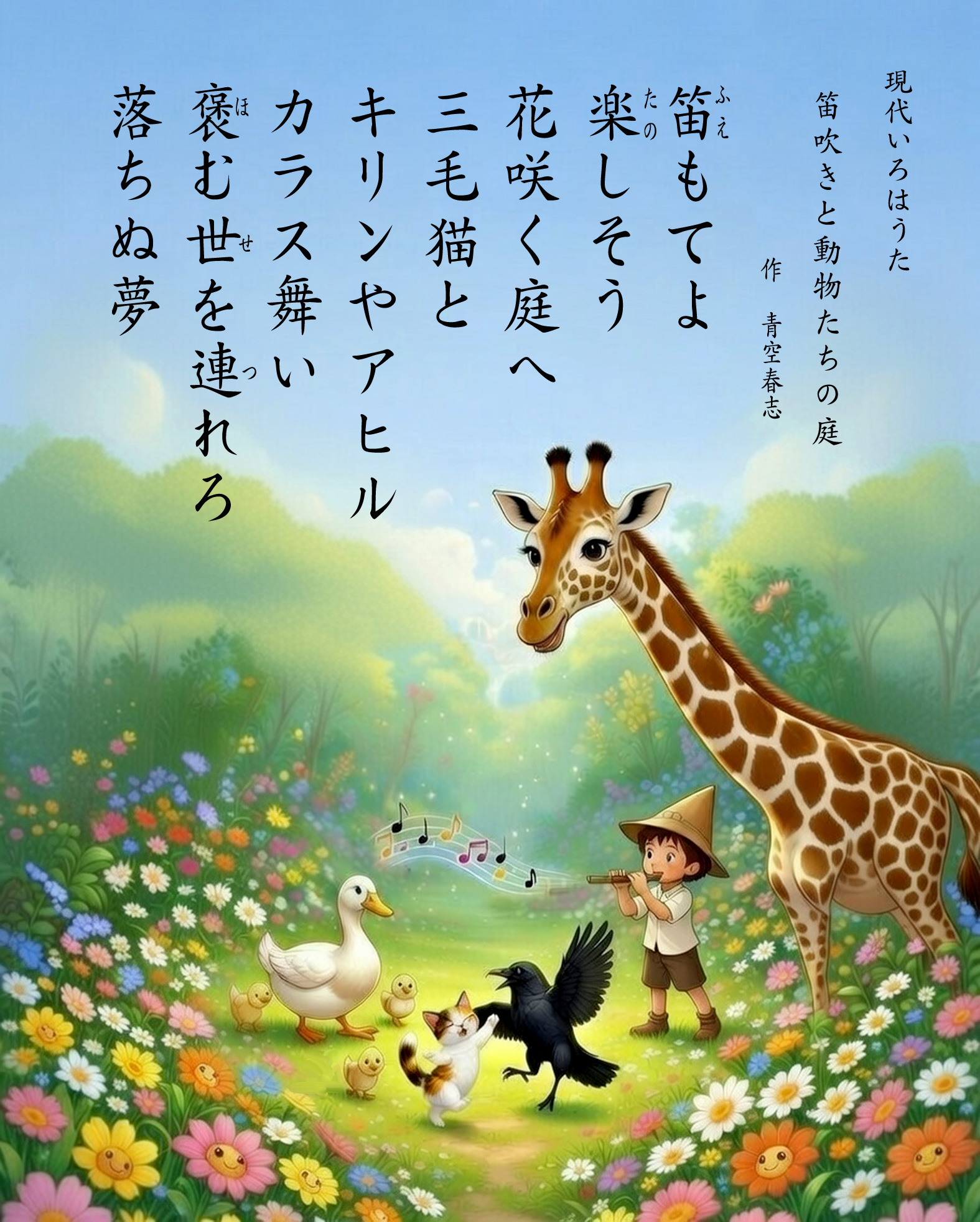 笛吹きと動物たちの庭